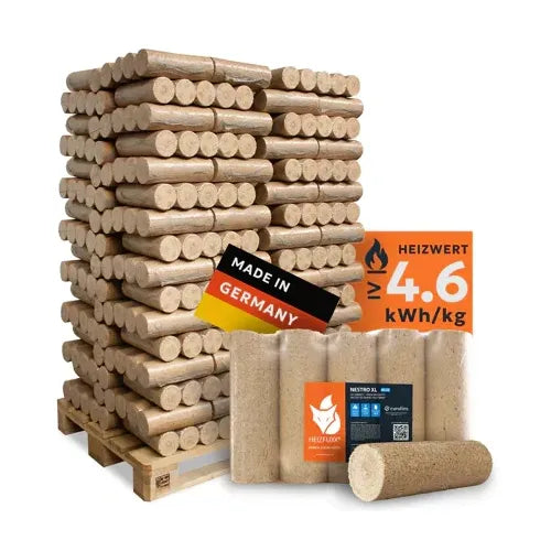 Nestro XL Blue Weichholz-Briketts Palette 96 × 10 kg (960 kg), Heizwert ≥4,6 kWh/kg, Asche ≤1 %