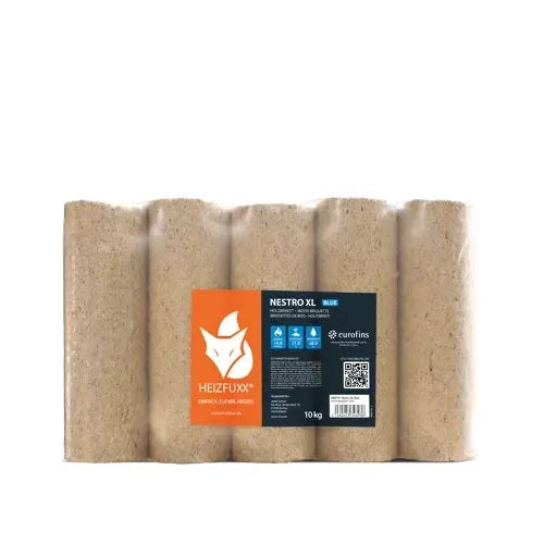 Nestro XL Blue Weichholz-Briketts Palette 96 × 10 kg (960 kg), Heizwert ≥4,6 kWh/kg, Asche ≤1 %